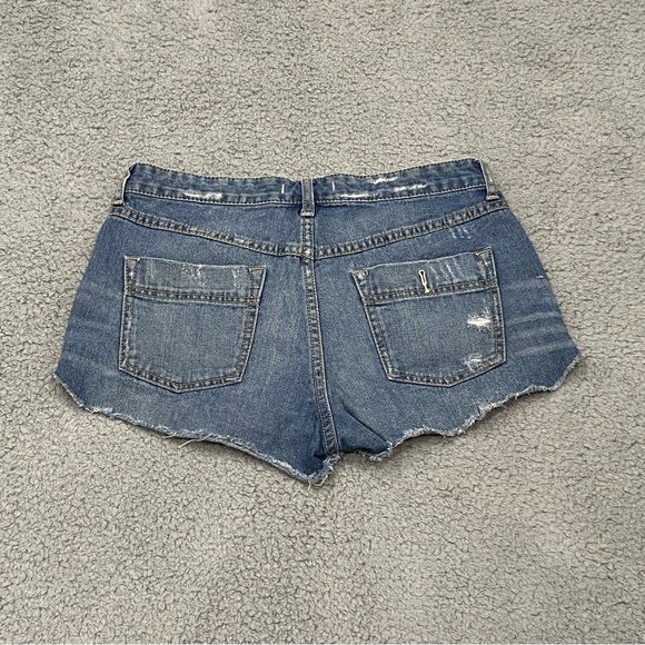 Free People Jean Shorts Womens 28 Blue Cut Off Frayed Distressed Denim High Rise - Picture 9 of 12